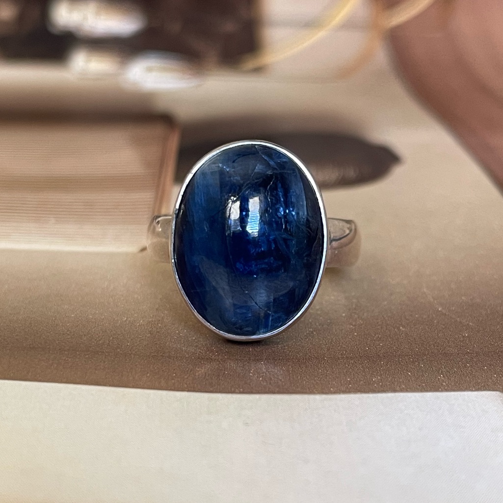 925 Sterling Silver Natural Blue Kyanite Ring | Oval Gemstone | Us Size 7